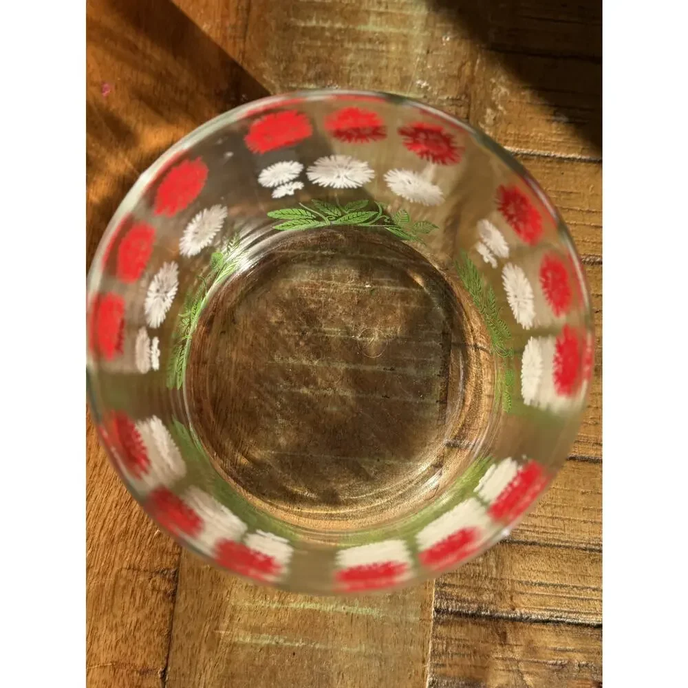 Hazel Atlas Vintage Glass Ice Bucket Clear Red White Green Excellent Floral